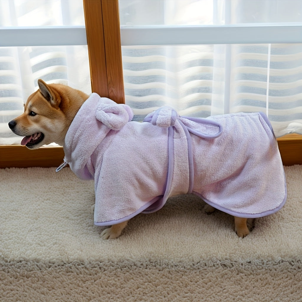 1pc, 2 colors and 7 sizes available. Cute bear ear pet bathrobe with hood, absorbent and soft for warmth. Suitable for small to medium-sized dogs like Maltese, Teddy, Poodle, Shih Tzu, Beagle, Golden Retriever, Labrador, and Doberman