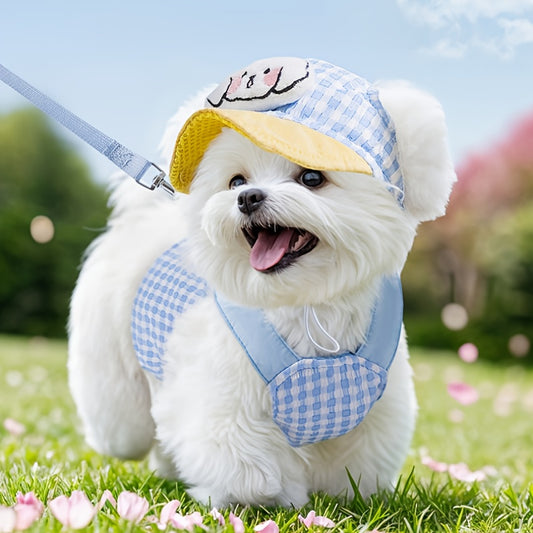 Dog Chest and Back Harness Set Clothes Outdoor with Hat Adjustable Washable Small and Medium Dog Cat Pet Clothes
