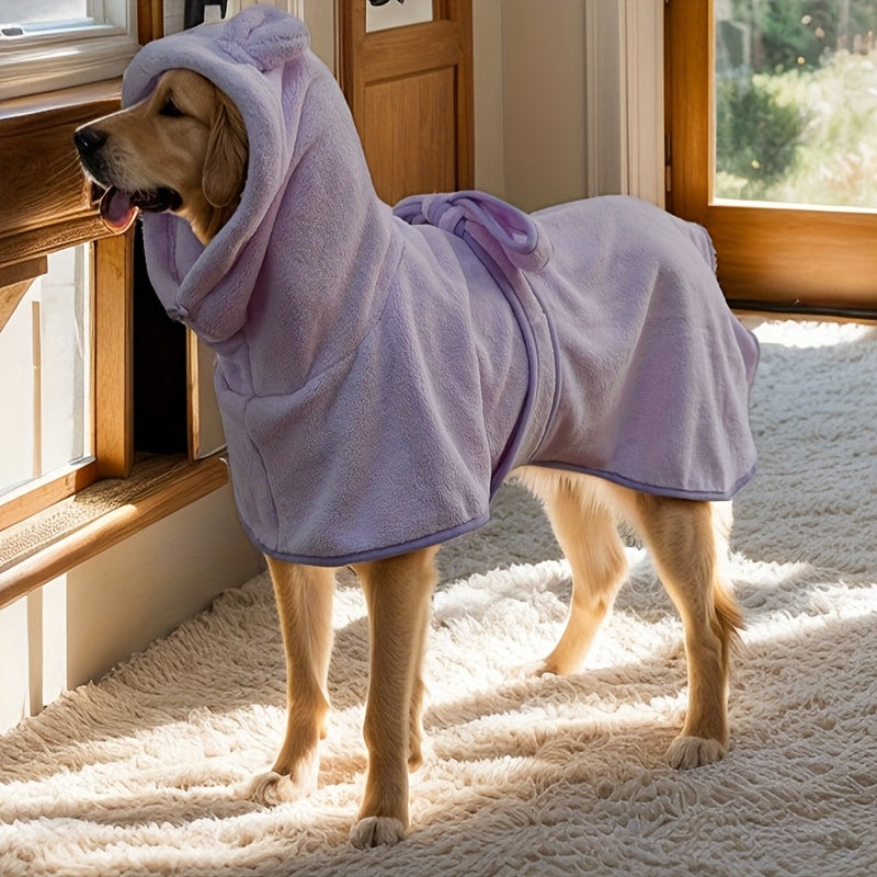 1pc, 2 colors and 7 sizes available. Cute bear ear pet bathrobe with hood, absorbent and soft for warmth. Suitable for small to medium-sized dogs like Maltese, Teddy, Poodle, Shih Tzu, Beagle, Golden Retriever, Labrador, and Doberman