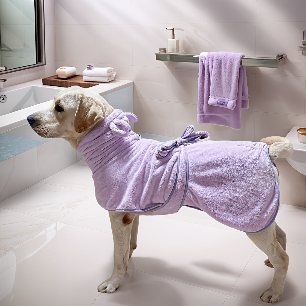 1pc, 2 colors and 7 sizes available. Cute bear ear pet bathrobe with hood, absorbent and soft for warmth. Suitable for small to medium-sized dogs like Maltese, Teddy, Poodle, Shih Tzu, Beagle, Golden Retriever, Labrador, and Doberman