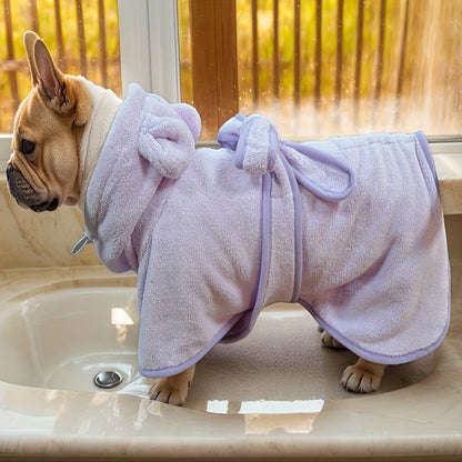 1pc, 2 colors and 7 sizes available. Cute bear ear pet bathrobe with hood, absorbent and soft for warmth. Suitable for small to medium-sized dogs like Maltese, Teddy, Poodle, Shih Tzu, Beagle, Golden Retriever, Labrador, and Doberman