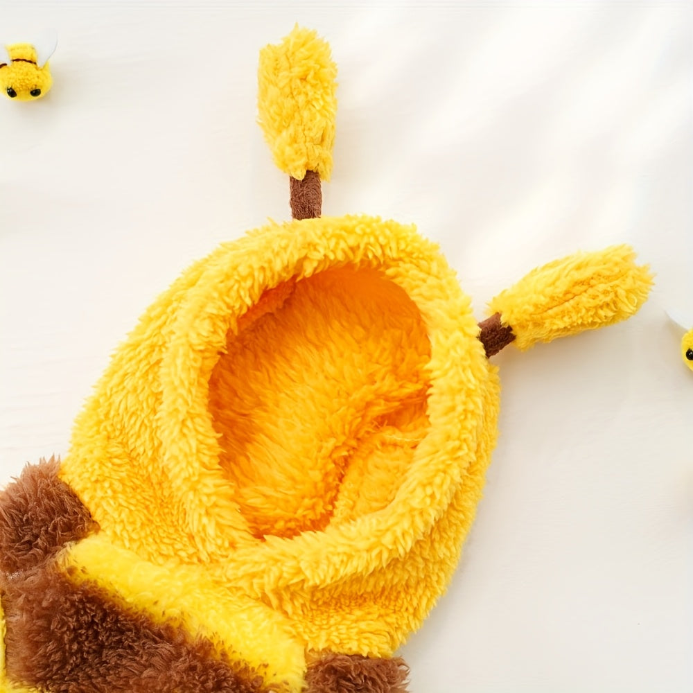 1pc Bee Costume Dog Outfit with Leash Loop, Cute Striped Plush Pullover with Antennae, Tail & Wings, Machine Washable Polyester for Small, Medium, Large Dogs - All-Season Pet Clothing for Daily Wear & Holiday Festivities, Without Battery